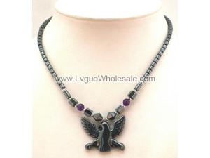 Amethyst Hematite Eagle Pendant Chain Choker Necklace